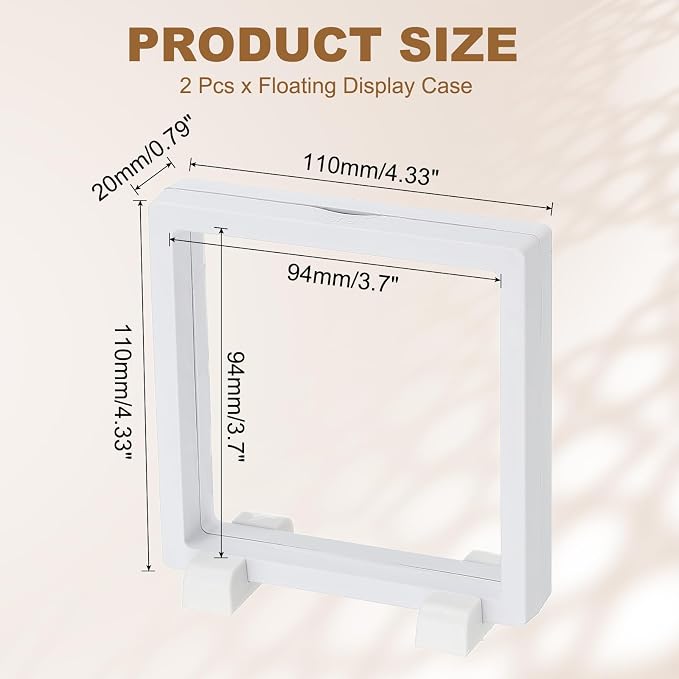 PATIKIL 2Pcs Floating Display Case, 4.3 Inch Jewelry Display Case Stand Challenge Coin Holder Frames Transparent Small Storage Box 3D for Necklace Bracelets Pendants, White - Image 2