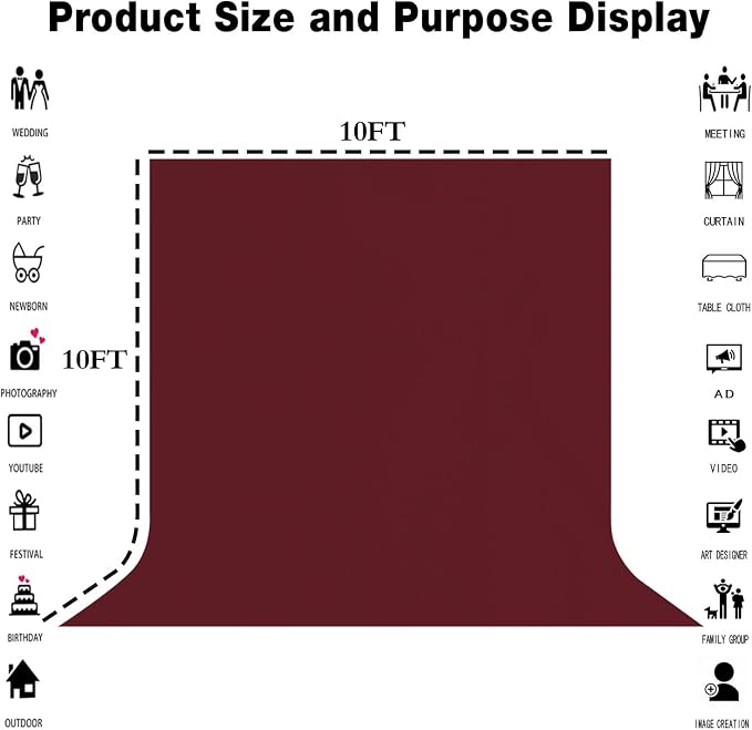 Burgundy Photography Backdrop for Photoshoot, Fabric 10x10ft | Polyester Studio Photo Backgrounds, Non Reflective, Easy to Hang, for Portrait Shoot, Product, Party Decor, Video Creation - Image 8