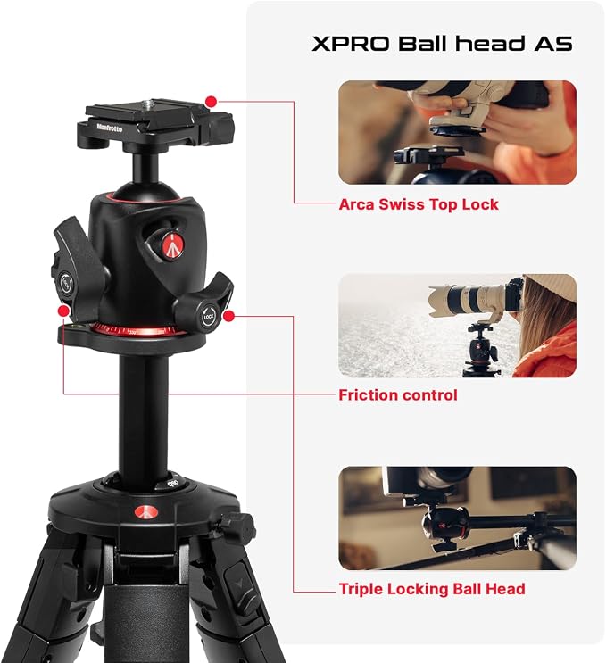 Manfrotto ONE Photo, Aluminum Tripod Kit, XPRO Ball Head Arca Swiss, 26.4lbs Load, 90° Horizontal Column, XTEND Legs Fast Setup, Modular Feet, Professional Photo Tripod Kit, DSLR & Mirrorless Cameras - Image 4
