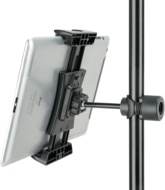 koolehaoda Tablet Mount Holder for Mic Stand, Adjustable 4.7"-12.9" | Microphone Music Stand iPad iPhone Holder, Fits Tablets & Smartphones, Universal Clamp for Stage Live Streaming Karaoke by Koolehaoda