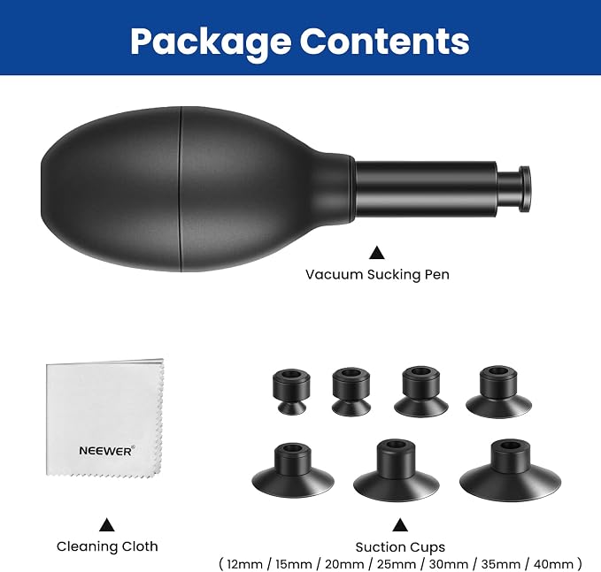 NEEWER 8 in 1 Lens Sucker Kit, IC Pick Up Vacuum Suction Pen | 7 Interchangeable Suction Cups, Lens Repair Tool for Repair and Cleaning, Watches, and Electronic Components - Image 8
