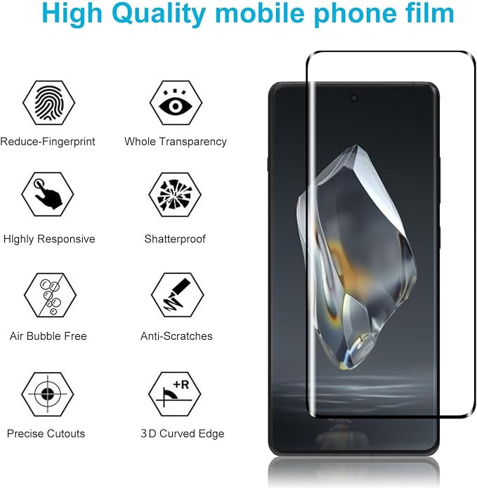Didisky 3+2 Pack Screen Protector for Oneplus 12R(Not for 12,12 Pro) Tempered Glass and Camera Lens Protector, Easy to Install, 3D Curved Full Coverage,Bubble Free,9H Hardness,Scratch-Resistant - Image 3