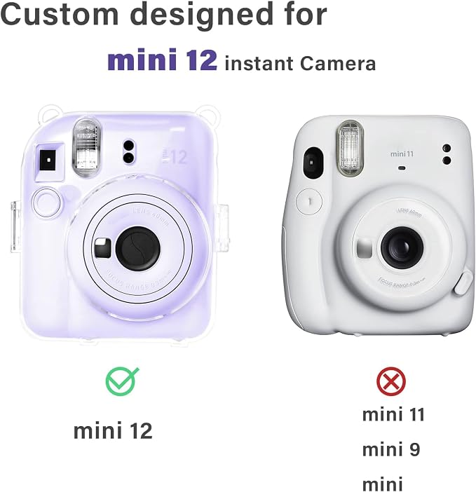 Rieibi Clear Case Compatible with Fuji Instax Mini 12, Carrying Case Bag for Fujifilm Instax Mini 12 Instant Camera with Photo Storage Pocket, Strap and Cute Sticker - Purple - Image 2