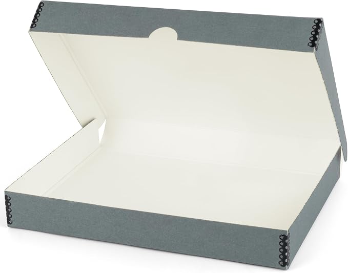 Lineco Clamshell Archival Storage Box, 11.5x17.5x1.75 Inch, Gray | Acid-Free with Metal Edge Boxboard, Organize and Store Photos Documents Cards Negatives Magazine Prints Family Records DIY by Lineco