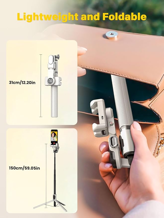 AOCHUAN M2PRO White Smartphone Gimbal Stabilizer, 4-in-1 Phone Stabilizer | No App Required Face Tracking, 108cm Extension Rod with RGB Fill Light, for iPhone & Android, Selfie, Travel, Daily Recording - Image 6