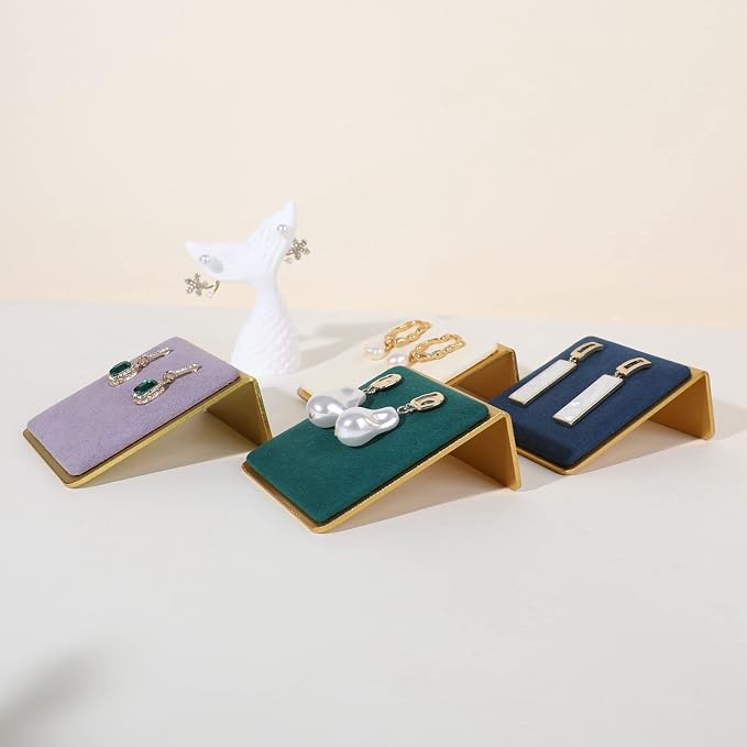 Gold earring stands and displays for show, Green velvet earring holders, Jewelry display stands for selling【Green】 - Image 2