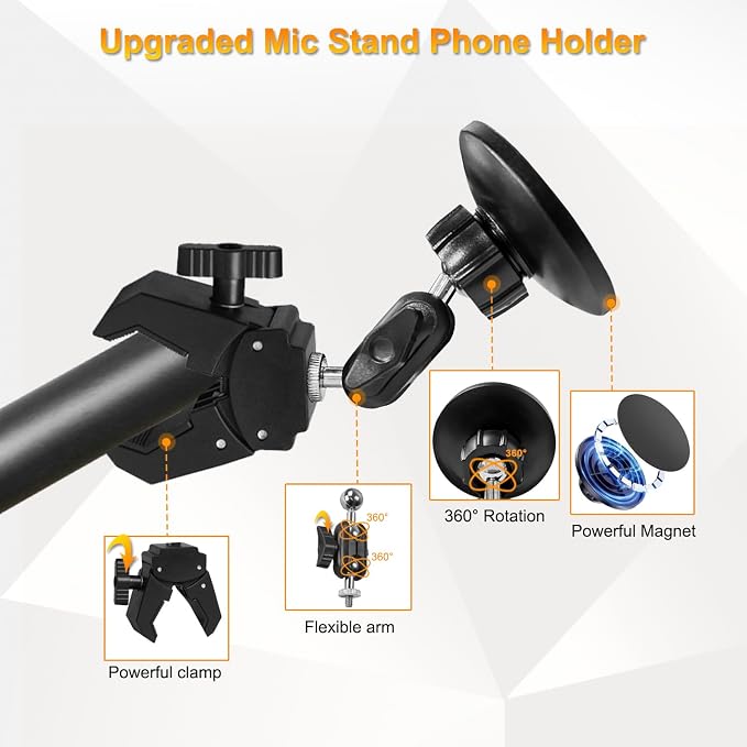 for MagSafe Clamp Mount Phone Holder Handlebar, 360° Swivel Magnetic Mic Stand Phone Holder Microphone Stand Phone Mount Clip for iPhone 16 15 14 MAX Pro Samsung Galaxy Any Smartphones - Image 2