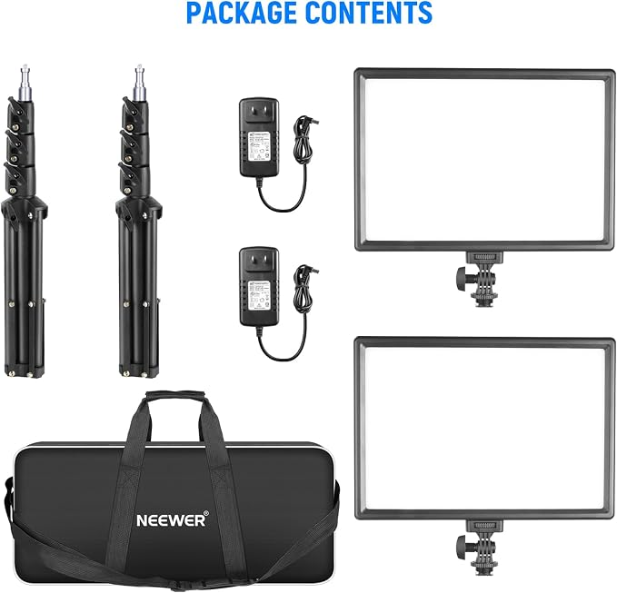 NEEWER 13" LED Video Light Panel Kit, 2 Pack Bi Color Dimmable with Tripod Stand, 4000mAh Battery, 3200K-5600K CRI97+, USB, for Studio/Streaming/YouTube, Black, NL-192AI - Image 8