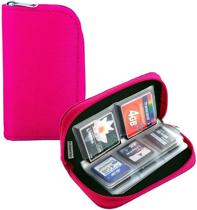 Memory Card Case - Mixtecc Carrying Case Suitable for Micro SD, Mini SD and 4X CF, Card Holder Bag Wallet for Media Storage Organization (Pink) by JCSMARTEC