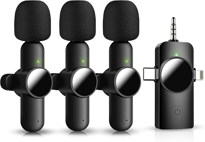 Mini Microphone for iPhone Android, 3 Wireless Lavalier Microphones | USB-C Lightning 3.5mm receiver, plug and play noise reduction mic for camera, TikTok, YouTube, vlog and interviews by Unknown