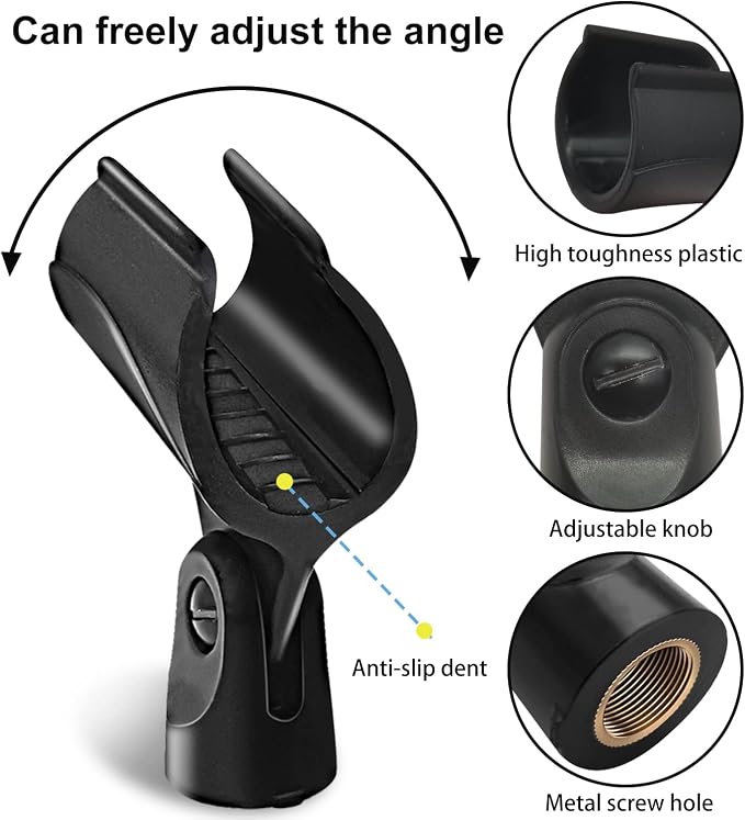 Universal Microphone Clip Holder, Comes with 5/8" Male to 3/8" Female Screw Adapter Suitable for Handheld Microphones, 2-Pack - Image 3