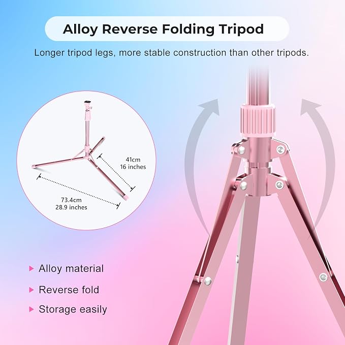Aureday 14'' Pink Selfie Ring Light with 62'' Tripod Stand and Phone Holder, Dimmable LED Phone Ringlight for Makeup/Video Recording/Photography, Circle Lighting for Cell Phones&Lightweight Cameras - Image 6