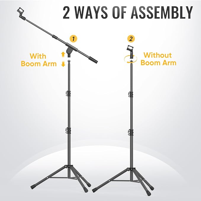 Microphone Stand for Light Microphone less than 1 LB - Tripod Boom Arm Mic Stand with Carrying Bag, 2 Mic Clips and Screw Adapter Portable for Singing Performance Wedding Stage and Mic Mount - Image 5