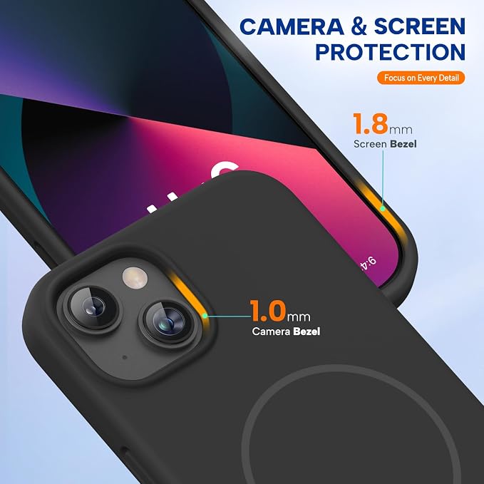 miracase Magnetic for iPhone 13 Case, [Soft Anti-Scratch Microfiber Lining], Compatible with MagSafe, Liquid Silicone Case Shockproof Drop Protection Phone Case for 13, Black Magnetic - Image 8