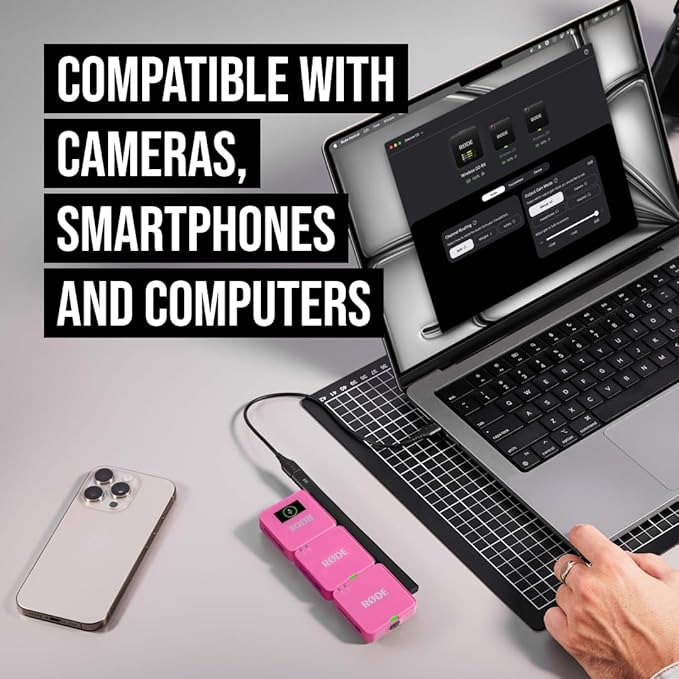 RØDE Wireless GO (Gen 3) – Compact Wireless Mic – Pristine Audio, 32-bit Float Recording, Automatic Level Control, for Phones, Cameras and Computers (Pink) - Image 3