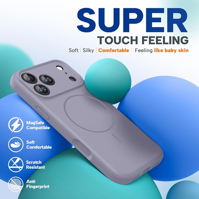 Miracase Magnetic for iPhone 17 Pro Case, Silicone, Lavender Gray | Compatible with MagSafe, Soft Microfiber Lining,Shockproof Drop Protection Phone Case for 17 Pro - Image 6
