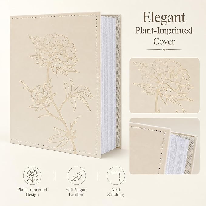 Vienrose 4x6 Photo Album Holds 200 Photos Vegan Leather Cover | Horizontal pockets, Beige, Large capacity, Family Wedding Baby Travel - Image 6