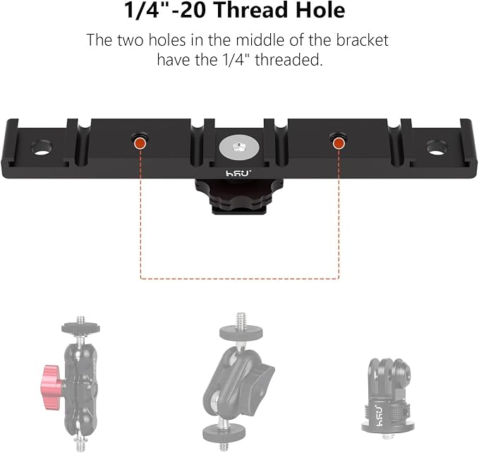 HSU Cold Shoe Mount Bracket, Triple-Head Hot Shoe Mount, and 1/4 Screw Port, Aluminum Cold Shoe Plate Adapter with Cable Slot Bayonet for Microphone, Led Video Light, Monitor (Extension), HGP322L - Image 3