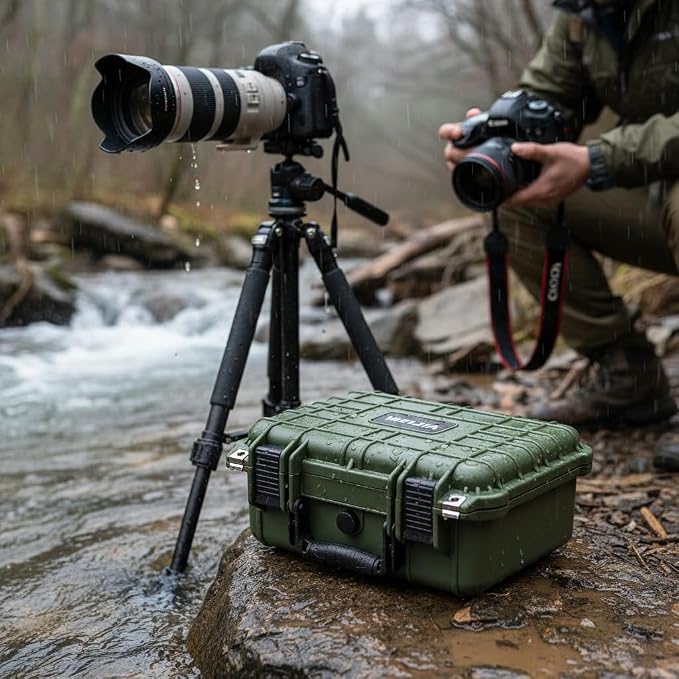 MEIJIA All Weather IP67 Waterproof Hard Camera Case,Hard Protective Case,Hard Case with Customizable Foam,Fit Use of Drones,Camera,Equipments,Pistols(Green,13.35 x11.63x5.98inches) - Image 6