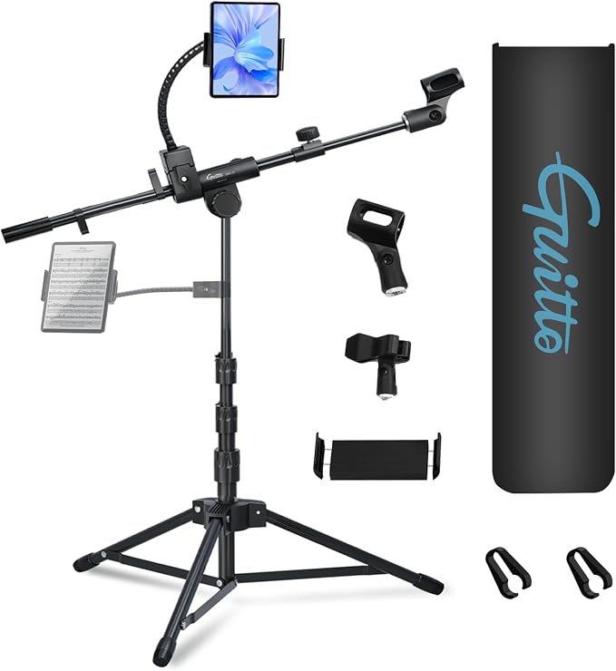 Microphone Floor Stand with Phone/Tablet Holder, Adjustable Boom Mic Stand with Heavy-Duty Base, Dual Device Mount for Streaming, Podcasting, Recording, and Live Performances GMS-04 - Image 9