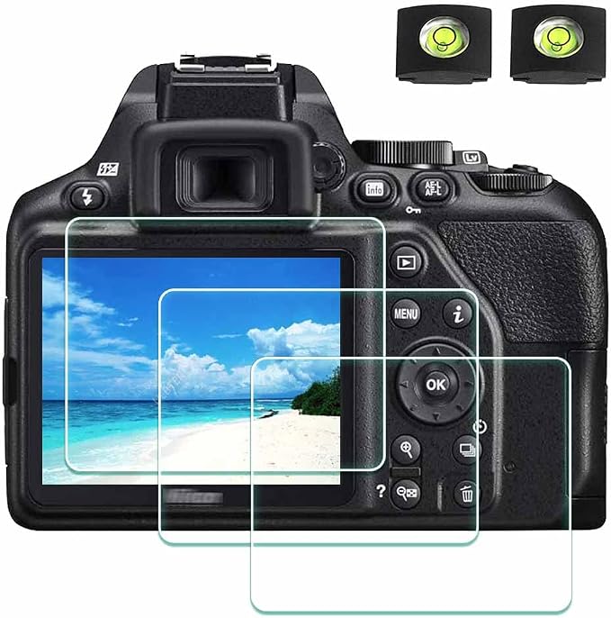 ULBTER Screen Protector for Nikon D3500 D3400 D3300 D3200 D3100 [3+2Pack] | Tempered Glass + 2 Hot Shoe Cover 0.3mm 9H Hardness Anti-Scrach Anti-Bubble Anti-Water Anti-Dust by ULBTER
