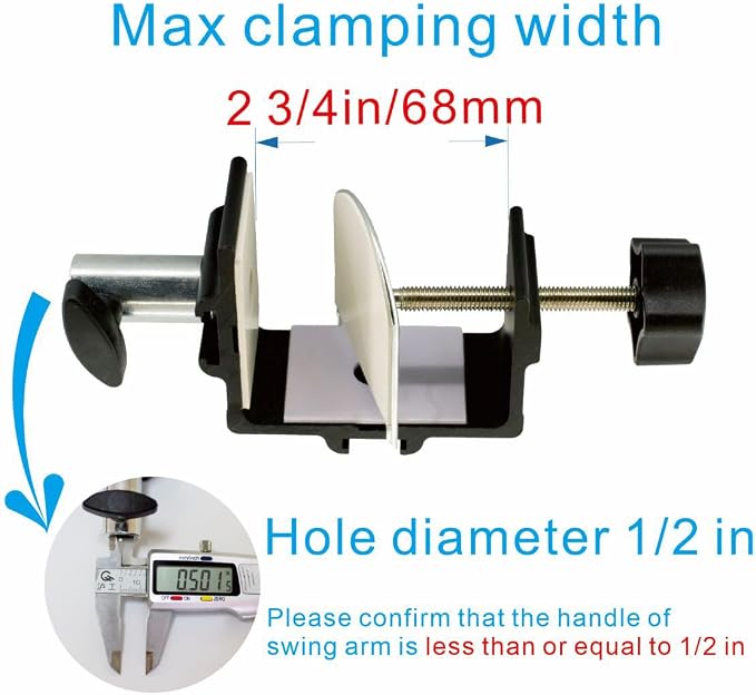 Replacement Heavy Duty C Clamp for 1/2” Base Magnifying Lamp,Desk Lamp,Swing Arm Lamp,Phone I pad Mount,Tablet Mic Holder,Table Mount Clamp for Microphone Stand Mic Boom Arm (G1 BLACK) - Image 6
