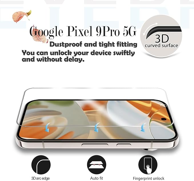 Screen Protector for Google Pixel 9 Pro, [2+2 Pack] Tempered Glass for Pixel 9 Pro & Camera Lens Protectors[Ultrasonic Fingerprint Unlock] [Case Friendly] [Bubble-Free] 6.3 Inches - Image 3