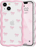QLTYPRI for iPhone 15 Pink Bow Case, Clear Cute Pink Ribbon Bow Phone Case Curly Wavy Aesthetic Phone Cover, Soft Slim Transparent TPU Shockproof Protective Cover for Women Girls - Tiny Bow by QLTYPRI
