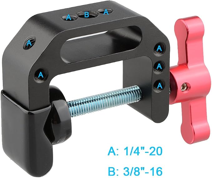 CAMVATE C Clamp with 1/4 and 3/8 thread hole for Camera Monitor(Red handle) - Image 2