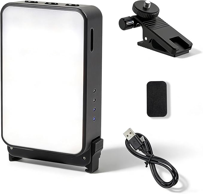 Suptig Mini Video Light, Selfie Light for Phone, Laptop, Camera, Gopro, DJI Action 5 pro, DJI Action 4-3, Conference Lighting with Clip & Camera Tripod Adapter Rechargeable 750mAh Black. by Suptig