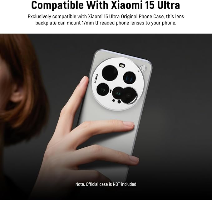 NEEWER 15 Ultra Lens Backplate, Aluminum Alloy 17mm Thread Phone Lens Adapter Holder for Main & Telephoto Cameras, Compatible with Xiaomi 15 Ultra Original Phone Case, PA111 (Silver) - Image 3
