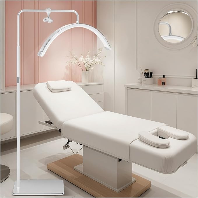 Lash Light for Eyelash Tech-Esthetician Ring Light, Half Moon Light for Led Lash Lamp Extensions, Tattoo Artists, Nail Tech - Cool, Warm Lamp with Adjustable Brightness & Height, Phone Holder (White) - Image 2
