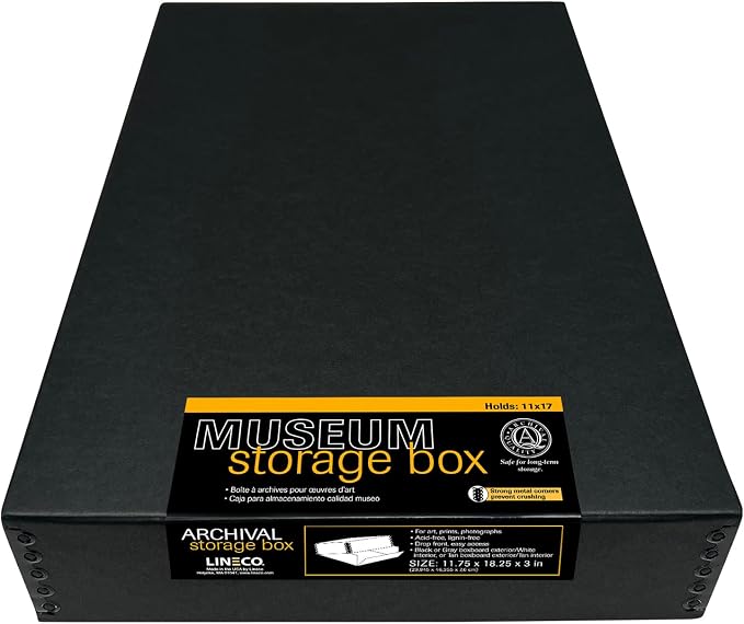 Lineco Museum Archival Storage Box, Drop Front, 11.75x18.25x3 in, Black | Acid-Free with Metal Edge, Preserves Picture Longevity, Organize Photos, Newspapers, Prints, Documents, Crafts, DIY by Lineco