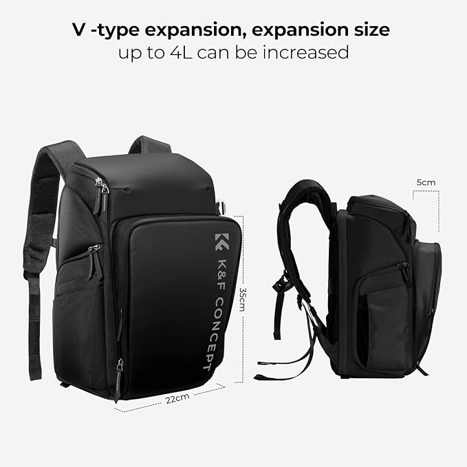 K&F CONCEPT Camera Backpack, 22L Expandable Camera Bag with Rain Cover | with Tripod Holder & 15.6in Laptop Compartment, Quick Access & Water Resistant, Travel & Outdoor, Magic Chamber, B06 - Image 6
