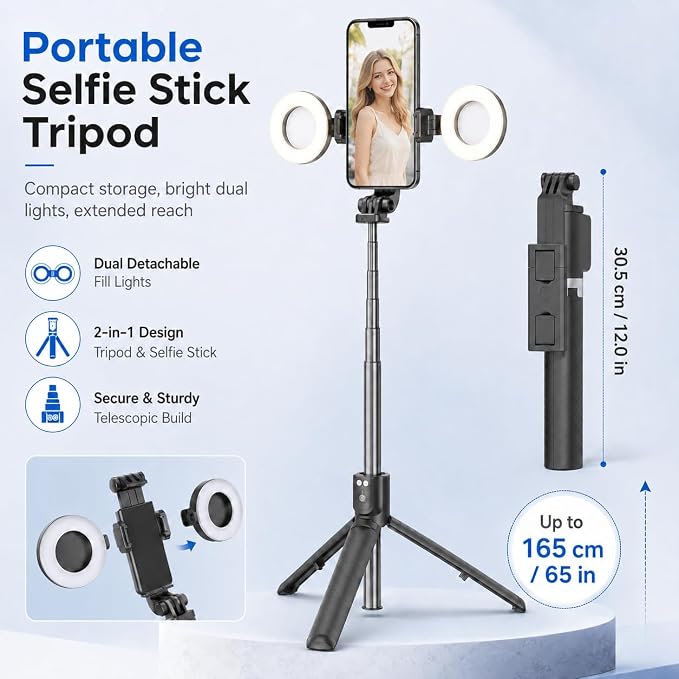 Black Tripod for iPhone with Light, Ring Light Holder for iPhone, Adjustable Selfie Stick Stand with Fill Light, Extendable Phone Tripod for Video Recording, Live Streaming, and Photography - Image 4
