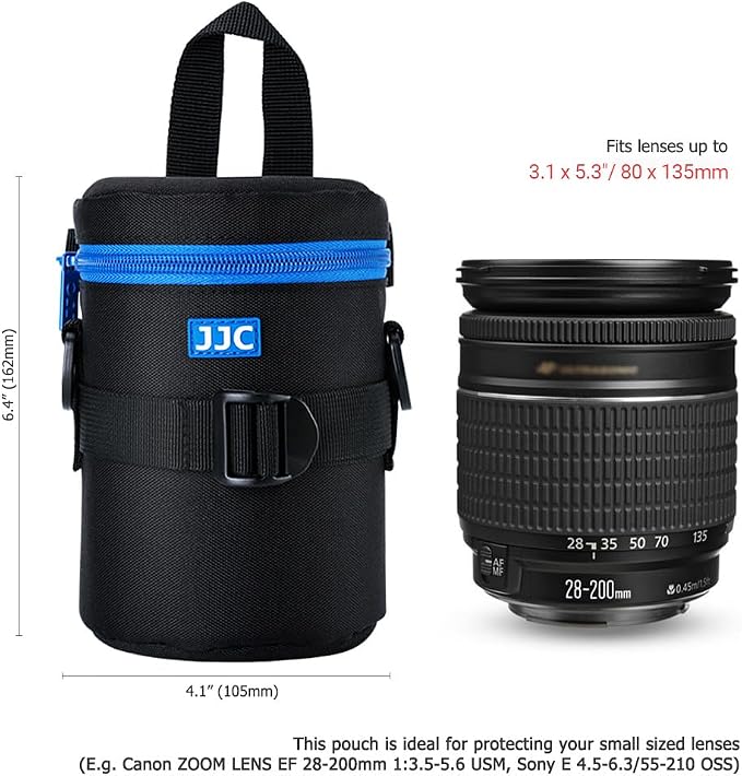JJC Camera Lens Case Pouch, Padded Bag Fits Lens up to 3.1 x 5.3 (D x L) | for Sony E 55-210mm f4.5-6.3/Nikon Nikkor AF-S 55-200mm/AF-S 18-300mm/Fujifilm XF 56mm Lens & More, Includes Shoulder Strap - Image 4