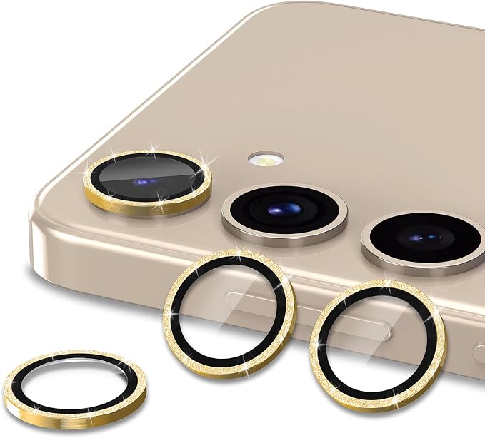 for Samsung Galaxy S24 Camera Lens Protector, Individual Metal Ring Tempered Glass Lens Cover, [Strong Adsorption] Scratch Resistant Ultra-Thin HD Clear Lens Cover, 2 Set-Gold Sparkly - Image 2