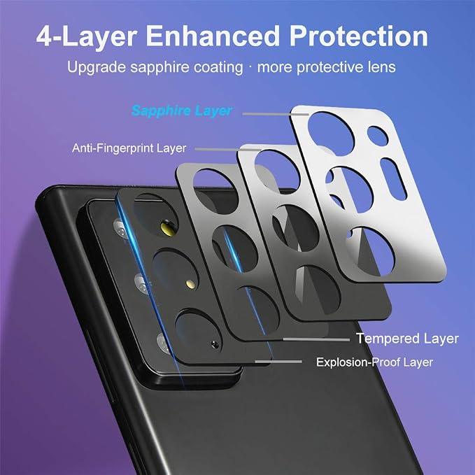 Suoman 3-Pack for Samsung Note 20 Ultra Camera Lens Protector - [Aluminum alloy] [Does not Affect Night Shots] 9H Hardness Tempered Glass Film - Black - Image 3