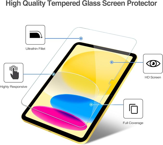 ProCase 2 Pcs Screen Protector for iPad A16 10th with Camera Lens Protector | Tempered Glass for 11" iPad 2025 11th & 10.9 10th Generation -Yellow - Image 5