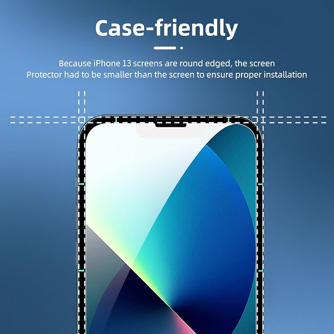 NEW'C 3x for iPhone 13 Screen Protector (6.1 inches)+ 3x Camera Lens Protector, Sensor Protection + Dust Plug - Case Friendly Tempered Glass Film, Ultra Resistant - Image 3