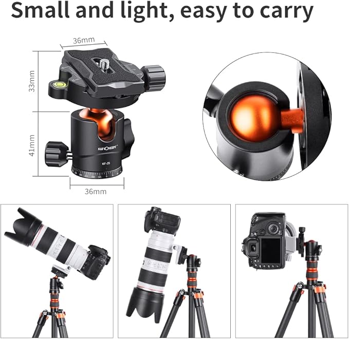 K&F Concept 25mm Metal Tripod Ball Head 360 Degree Rotating Panoramic with 1/4 inch Quick Release Plate Bubble Level for Tripod Monopod Slider Camera Camcorder up to 18 pounds/8 kilograms BH-25 | 360 Degree Rotating Panoramic, 1/4 inch Quick Release Pl... - Image 3