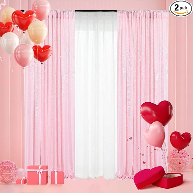 Poise3EHome Pink Sequin Backdrop Curtain, 2 Panels 2Ft x 8Ft Glitter Photography Background for Party Baby Shower Wedding Birthday Christmas Thanksgiving Halloween Decoration by Poise3EHome