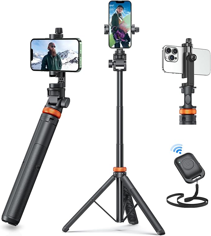 EUCOS 62" Phone Tripod, Tripod for iPhone & Selfie Stick with Remote | Extendable Cell Phone Stand & Ultimate Phone Holder, Solidest Phone Stand Compatible with iPhone/Android by EUCOS