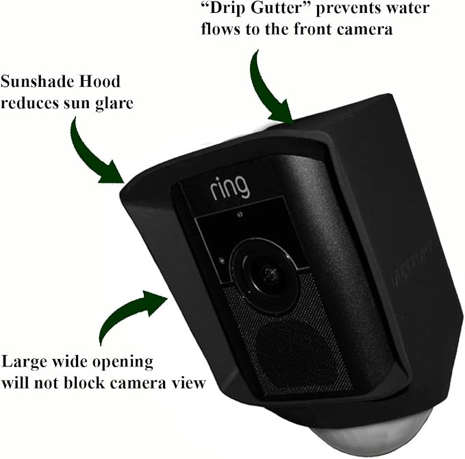 Silicone Skin Case Cover Compatible with Ring Floodlight Cam Wired Plus, Floodlight Camera (1st Gen) - Sun Glare, UV & Weather Protection Skins Cover - Black - Image 2