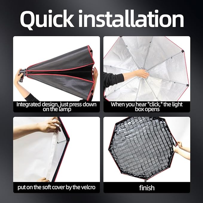 Softbox Photography Lighting Kit,37" Octange Softbox Lighting Kit with Honeycomb Grid 110W 2700K-6500K 11000Lux Dimmable LED Prismatic Lamp and Remote Control, Lighting for Video Recording - Image 5