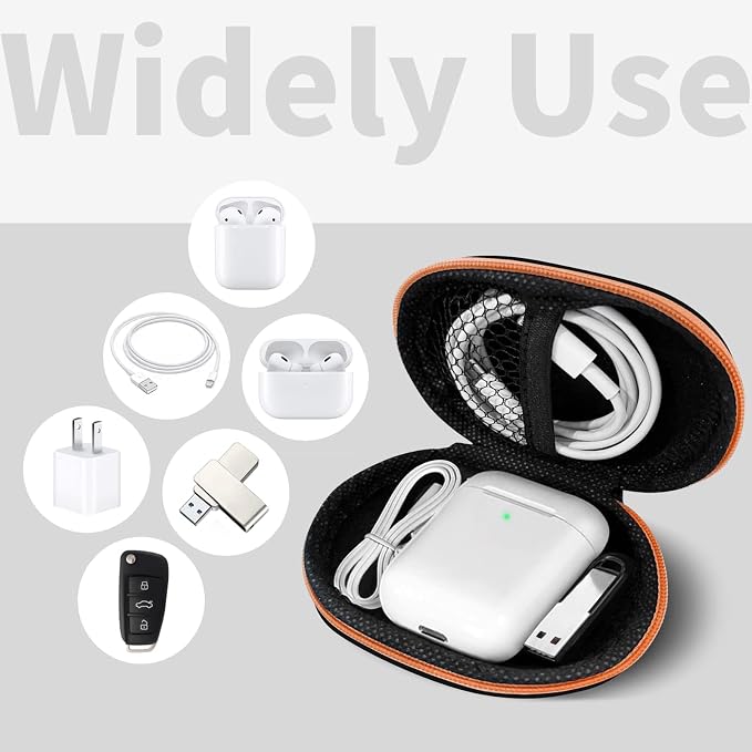 1 Pack Oval Earbud Case Storage Bag with Carabiner, Orange | Portable EVA Carrying Case, For Wired/Wireless Headphones, SD Card Storage, Camera Chip - Image 2