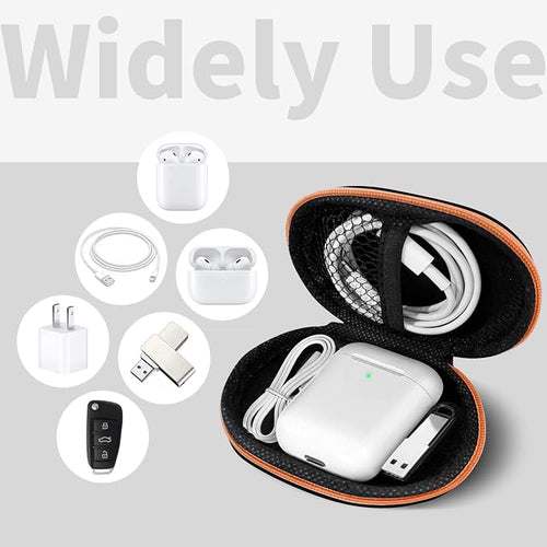 1 Pack Oval Earbud Case Storage Bag with Carabiner, Orange | Portable EVA Carrying Case, For Wired/Wireless Headphones, SD Card Storage, Camera Chip - Image 2