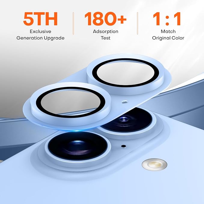for iPhone 16/16 Plus/iPhone 17 Camera Lens Protector- Light Blue | Aluminum Alloy, Tempered Glass Camera Cover, Nano Reinforced Adhesive, Accessories, Anti-Drop, Anti-Scratch, Case Friendly - Image 3