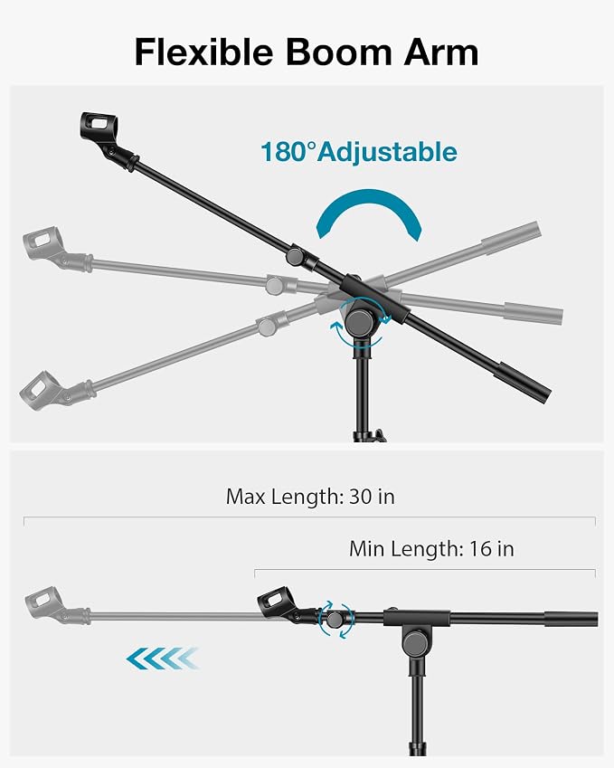 InnoGear Mic Stand 2 Set Tripod Boom Arm Floor Microphone Stand Flex Height | Fast Assembly, Carrying Bag Included, Max Height 89.8", Work with Blue Yeti Shure Fifine, Heavy Duty, for Singing Podcast - Image 7
