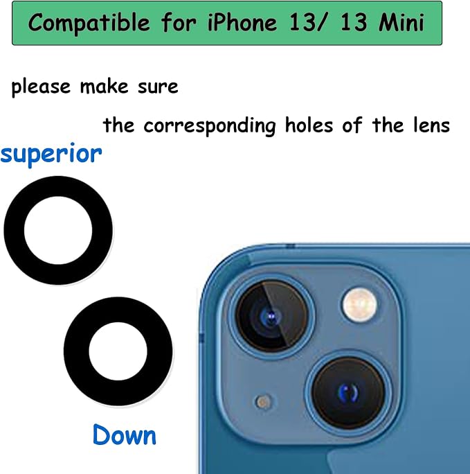 2pcs/Set Rear Back Camera Glass Lens Replacement for iPhone 13 for iPhone 13 Mini Camera Glass Lens Max Sapphire with Adhesive Preinstalled + Replacement Repair Tool kit Set - Image 4